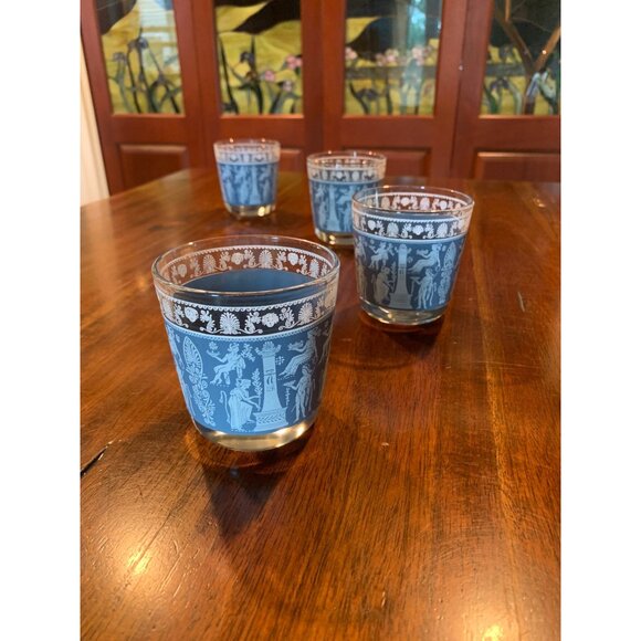 Vintage Jeanette Hellenic Jasperware Lowball Scotch Glasses. - Picture 9 of 15